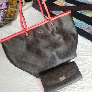 Neon Coach City Zip Tote And Wallet
